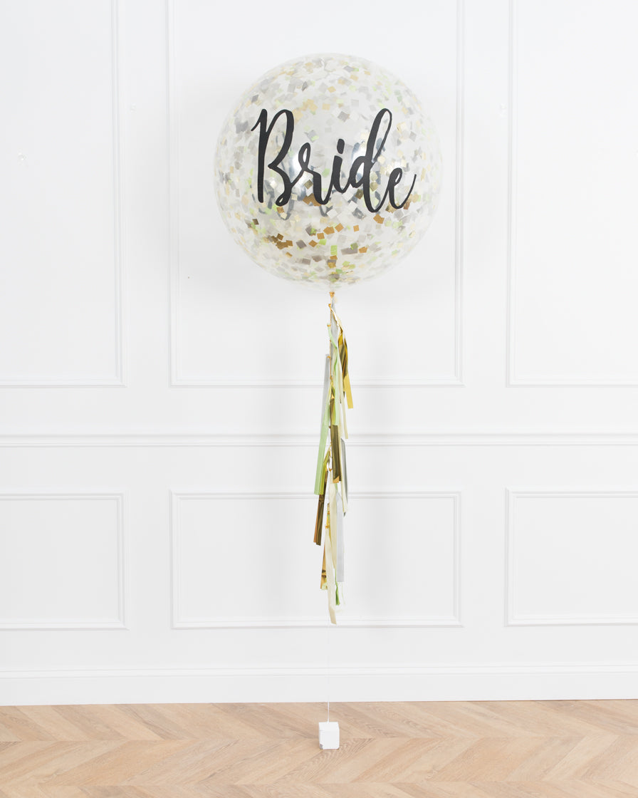 bride-confetti-giant-balloon-with-tassel- botanical-theme-bride-bouquet