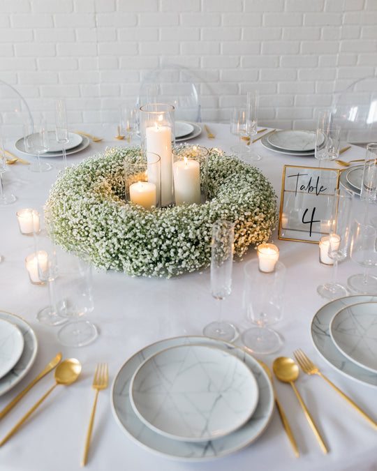 Minimal - Floral Wreath with Pillar Candles Centerpiece Set