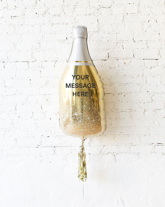 Gold Champagne Bottle Foil Balloon with Gold Skirt