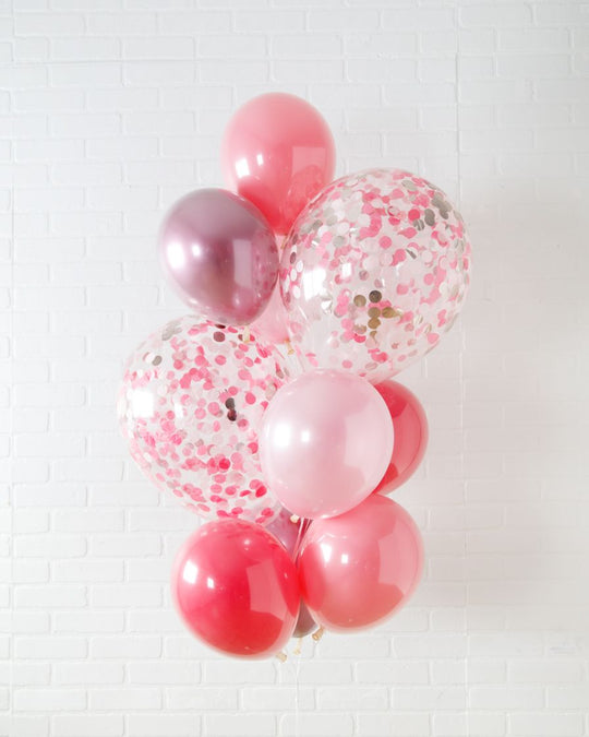 Pretty in Pink - Confetti and 11in Balloons - bouquet of 10