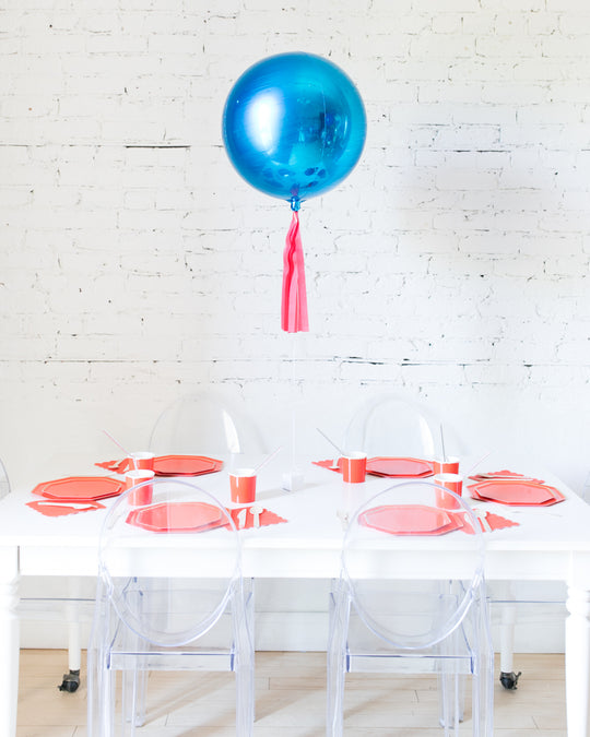16in Blue Orb Foil Balloon and Red Skirt Centerpiece