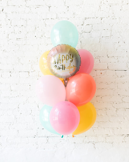 Colorful Bloom - Happy Birthday Foil and 11in Balloons - bouquet of 10