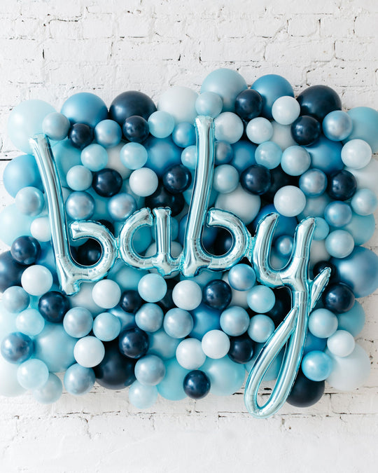 Shades of Blue Palette Baby Script Balloon Backdrop Board - small