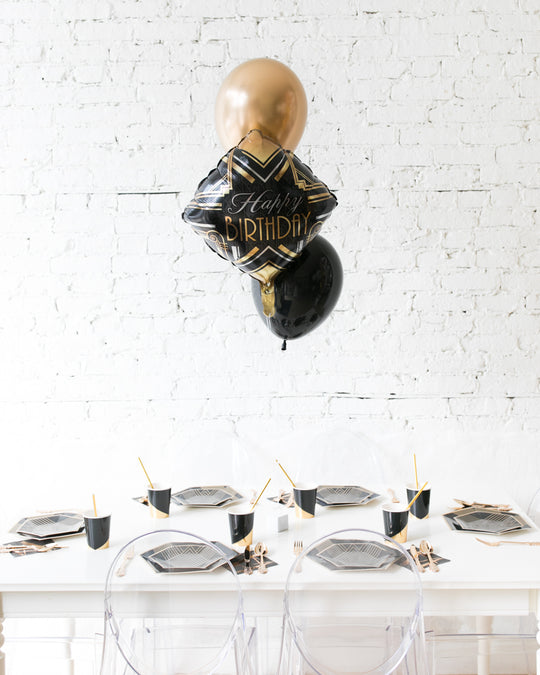 Couture - Happy Birthday Foil and 11in Balloons Centerpiece - bouquet of 3