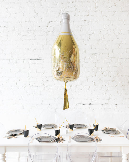 Gold Champagne Bottle Foil Balloon with Gold Skirt Centerpiece