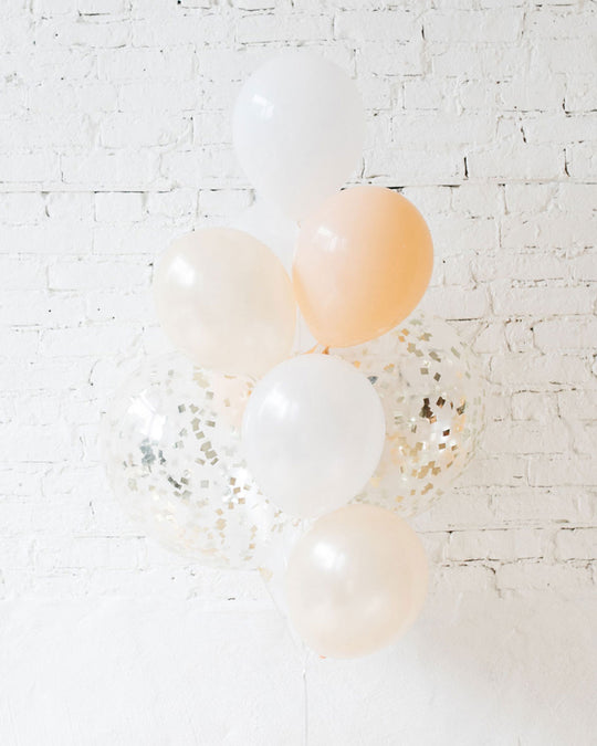White and Blush Palette Confetti and 11in Balloons - bouquet of 10