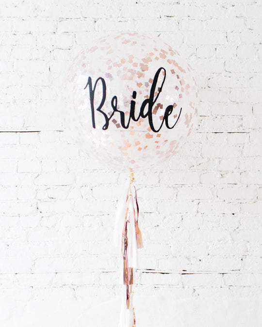 Bride Confetti Giant Balloon and White & Rose Gold Tassel
