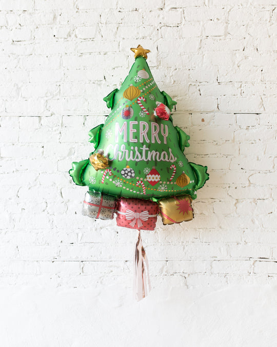 34in Christmas Tree Foil Balloon with Rose Gold Skirt