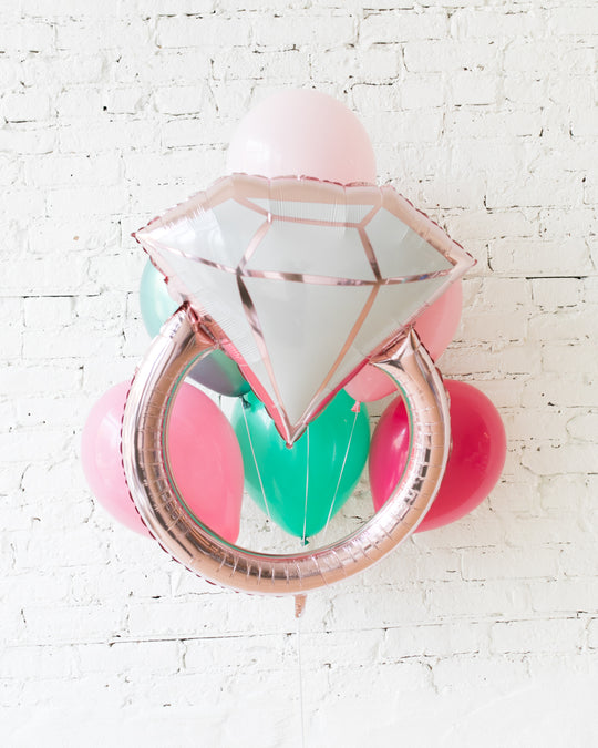 Flamingo Fling - Diamond RIng Foil and 11in Balloons - bouquet of 7