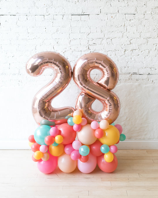 Colorful Bloom - Foil Number on Balloon Pedestal - 3ft