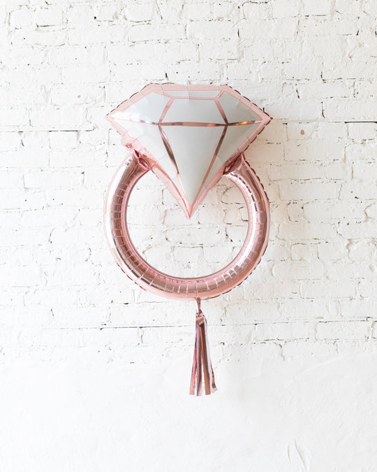 Rose Gold Diamond Ring Foil Balloon with Rose Gold Skirt