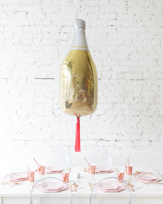 36in Gold Champagne Bottle Foil Balloon with Coral Skirt Centerpiece
