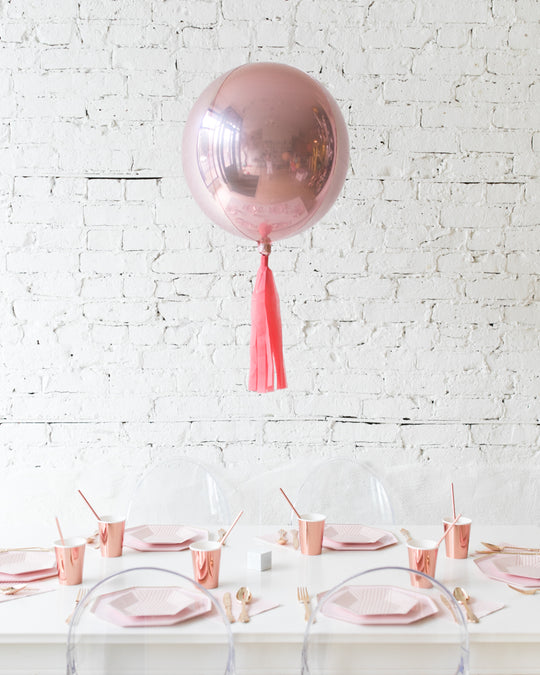 16in Rose Gold Orb Foil Balloon with Coral Skirt Centerpiece
