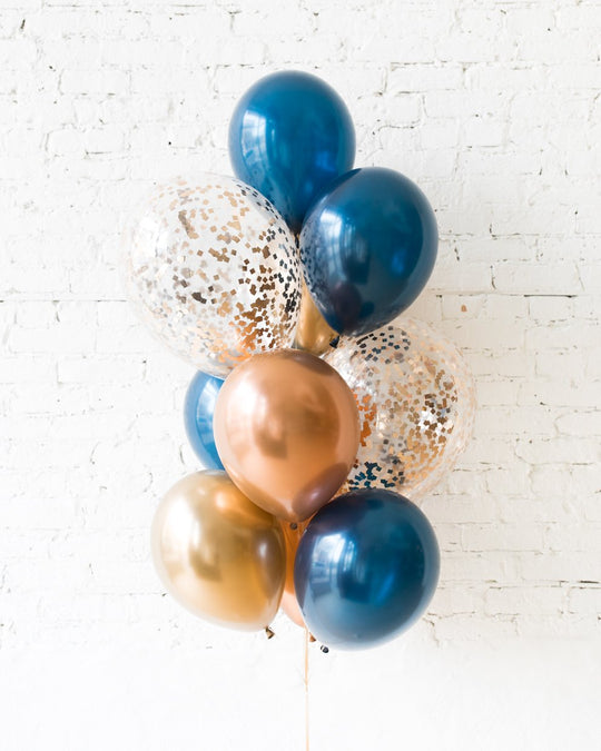 Midnight Copper - Confetti and 11in Balloons - bouquet of 10