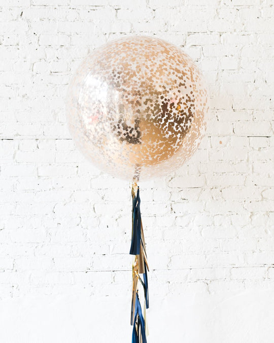 GIFT-Copper Confetti Giant Balloon and Gold, Navy & Copper Tassel