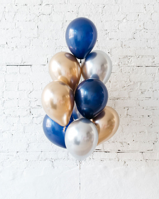 GIFT-Navy, Gold & Silver Palette 11in Balloonss - bouquet of 10