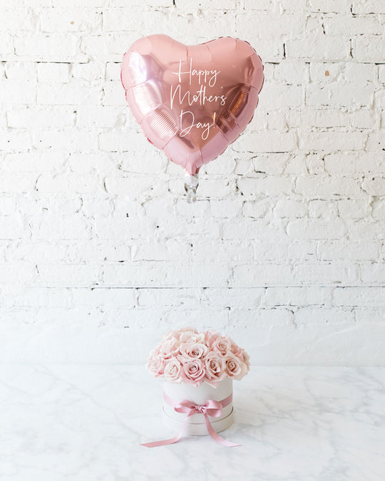 GIFT-18in Foil Heart and Pale Pink Rose Bloom Box