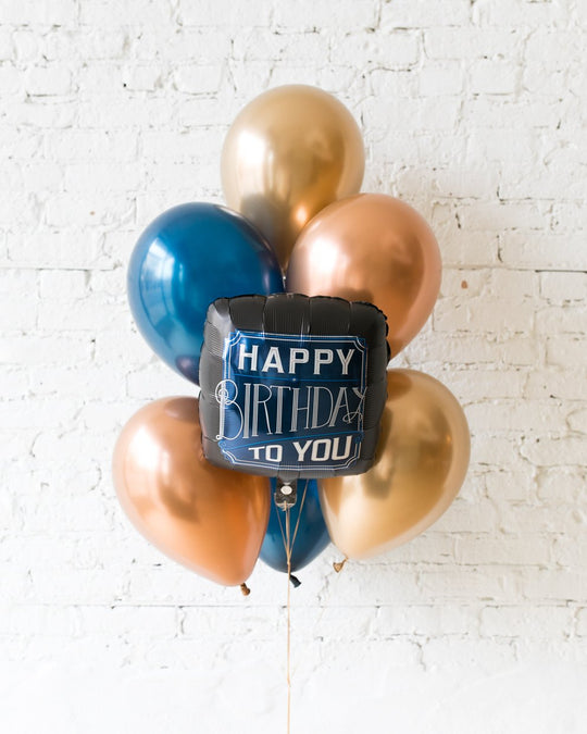 Midnight Copper - Happy Birthday To You Foil and 11in Balloons - bouquet of 7
