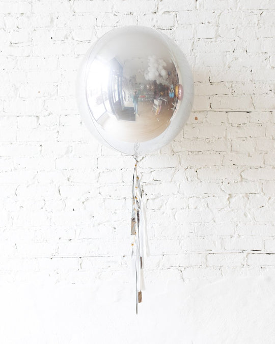 21in Silver Orb Foil Balloon and White, Grey & Silver Half-Tassel
