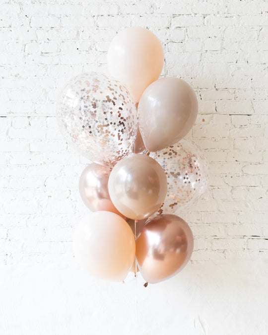 Glam Tan - Confetti and 11in Balloons - bouquet of 10