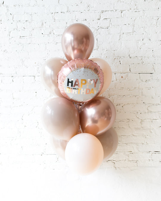 Glam Tan - Happy Birthday Foil and 11in Balloons - bouquet of 10