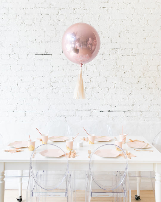 16in Rose Gold Orb Foil Balloon with Ivory Skirt Centerpiece