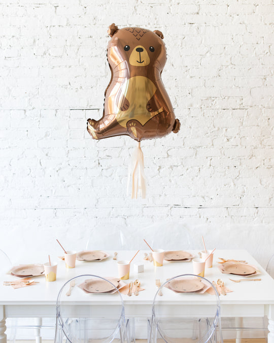 Woodland Bear Foil Balloon with Blush Skirt Centerpiece
