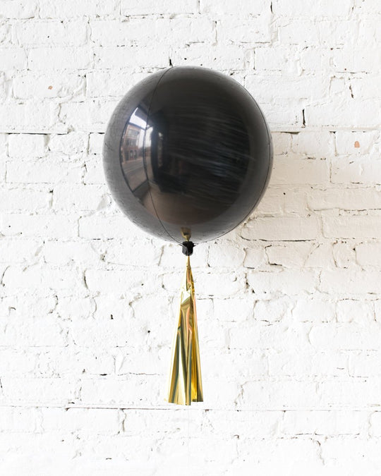 16in Black Orb Foil Balloon and Gold Skirt