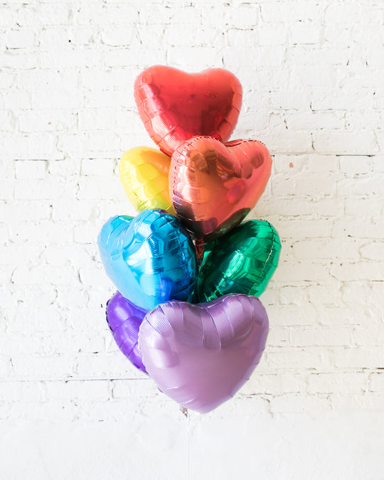 Rainbow Palette Heart Balloons - bouquet of 7