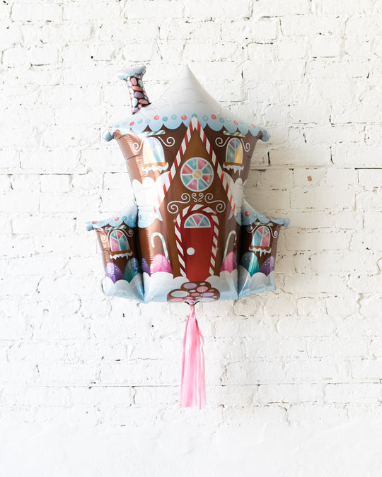 37in Gingerbread House Foil Balloon with Pink Skirt