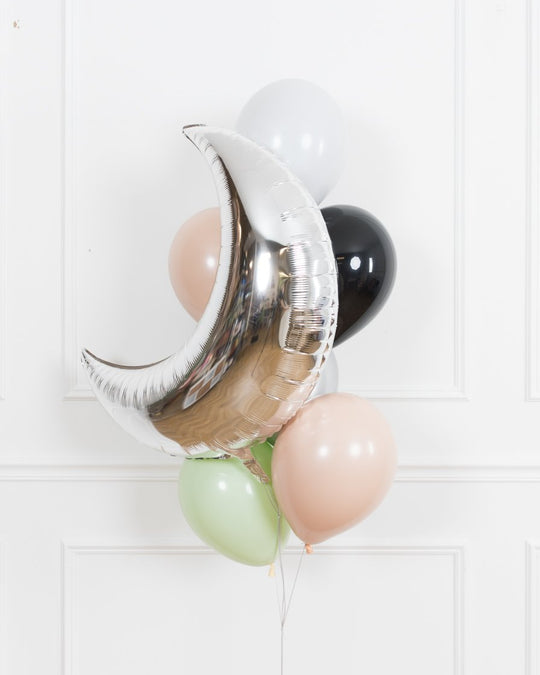 Mandalorian Theme - Silver Crescent Moon Foil and 11in Balloon Bouquet
