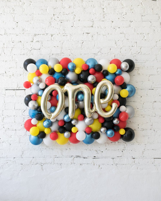 Superhero Theme One Script Balloon Backdrop Board - small