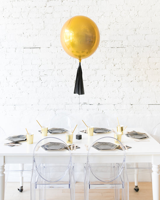 16in Gold Orb Foil Balloon with Black Skirt Centerpiece