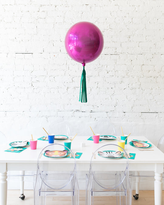 16in Bright Pink Orb Balloon with Green Skirt Centerpiece