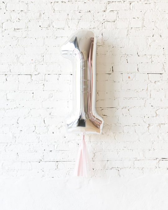34in Silver Foil Number with Pink Skirt