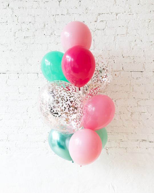 Flamingo Fling - Confetti and 11in Balloons - bouquet of 10