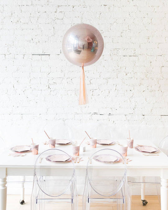 16in Rose Gold Orb Foil Balloon and Blush Skirt Centerpiece