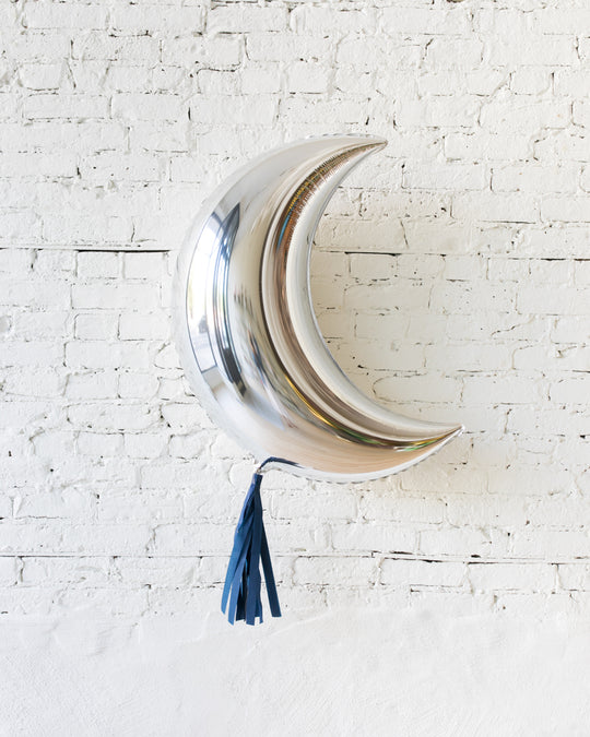 35in Silver Moon Foil Balloon and Navy Skirt