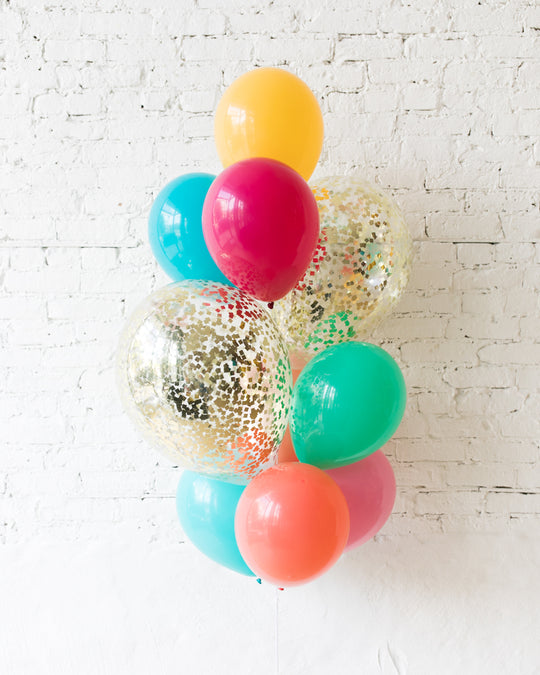 Tropical Time - Confetti and 11in Balloons - bouquet of 10