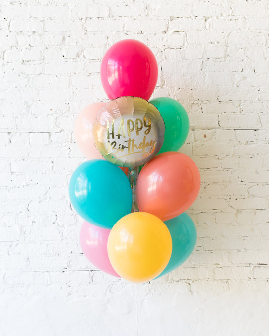 Tropical Time - Happy Birthday Foil and 11in Balloons - bouquet of 10