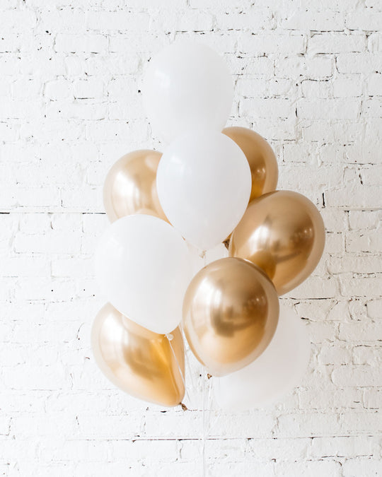 White and Gold 11in balloons - bouquet of 10