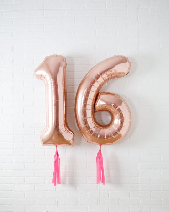 Life In Plastic - 34in Rose Gold Foil Numbers with Fuchsia Skirts