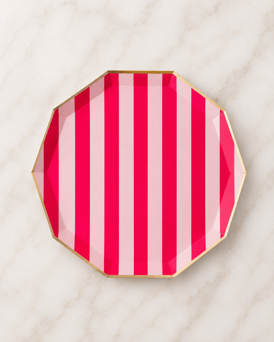 Bonjour Fête - Light & Haute Pink Cabana Stripe Large Plates - pack of 8