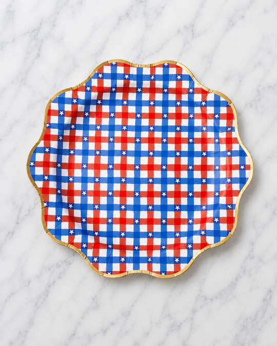 Bonjour Fête - Red & Blue Gingham Star Dinner Plates - pack of 8