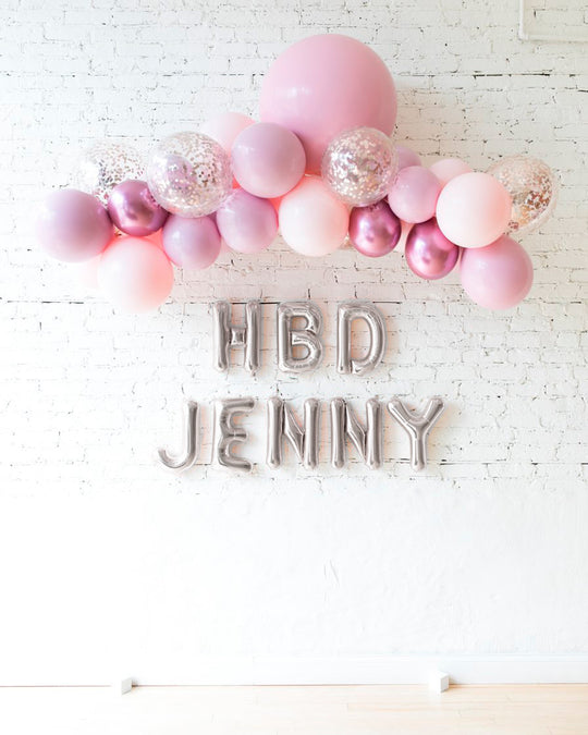 Modern Mauve - Floating Balloon Arch & Personalized Foil Letters Set
