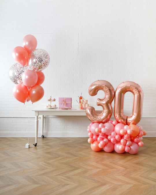 Rosé Bubbles  - Confetti Bouquet & Number Pedestals Set
