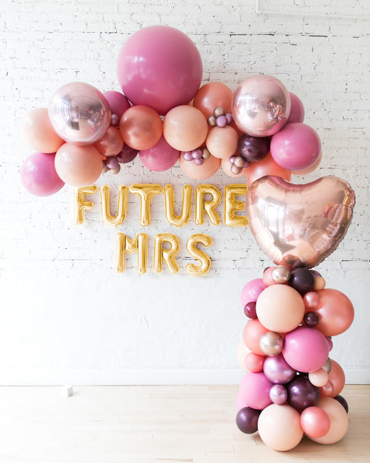 Berry Blush - Floating Balloon Arch, Foil letters & Balloon Column Set