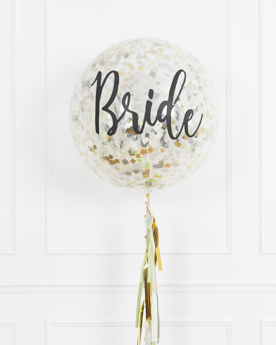 bride-confetti-giant-balloon-with-tassel- botanical-theme-bride-bouquet