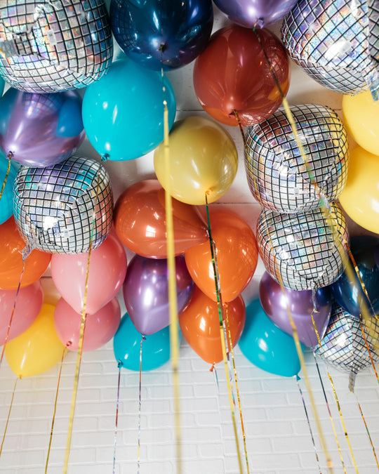 Lollapalooza Theme - 11in Ceiling Balloons + disco orbs - set of 35