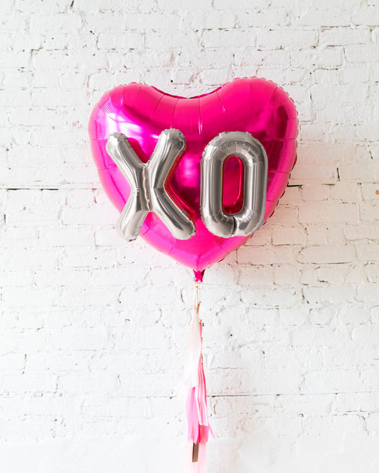 GIFT- 36in XO Magenta Heart Foil Balloon and Pretty in Pink Half-Tassel